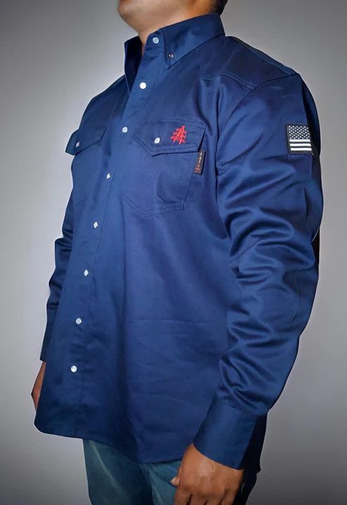 STATIC FR Western Style Pearl Snap Shirt- Navy