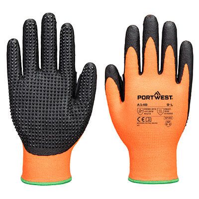 Portwest Grip 13 Nitrile High Dotted Glove Orange/Black A148O8