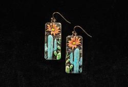 Silver Strike Ladies Earrings Cactus Flower Multicolor