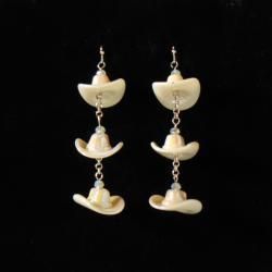 Silver Strike Ladies Earrings Shiny Cowboy Hats White