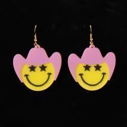 Silver Strike Ladies Earrings Smiley Cowboy Multicolor