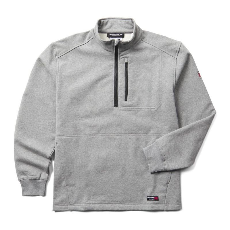 Wolverine FR Built Stretch QTR Zip Fleece, Light Gray- W1213870-036