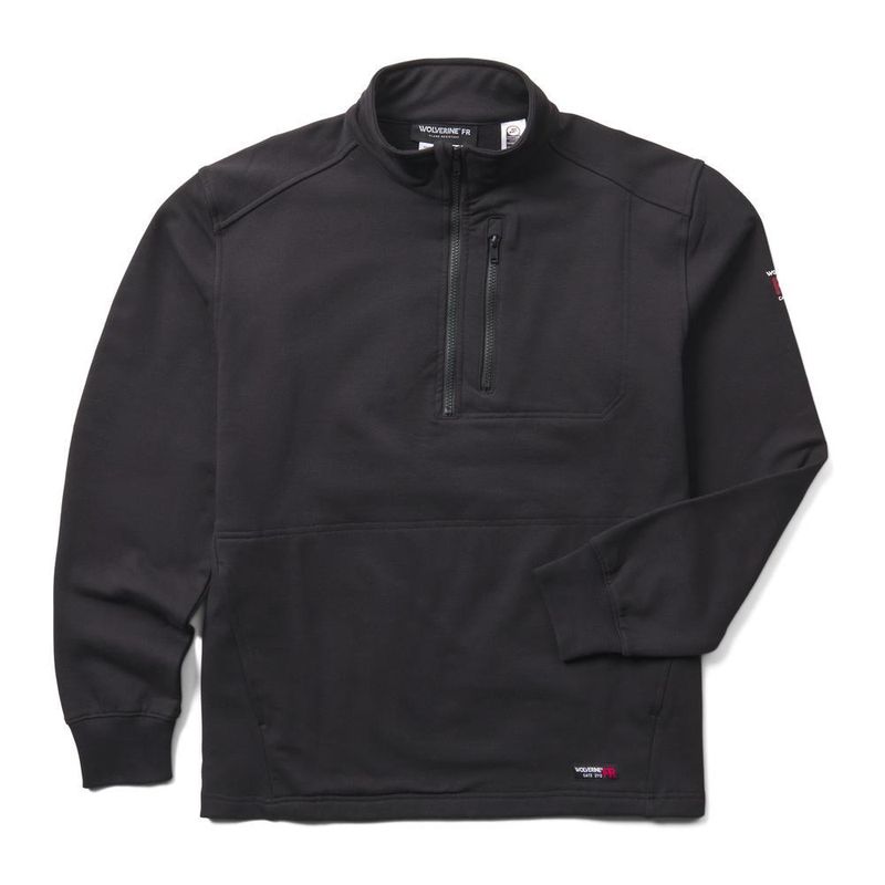 Wolverine FR Built Stretch QTR Zip Fleece, Black- W1213870-003