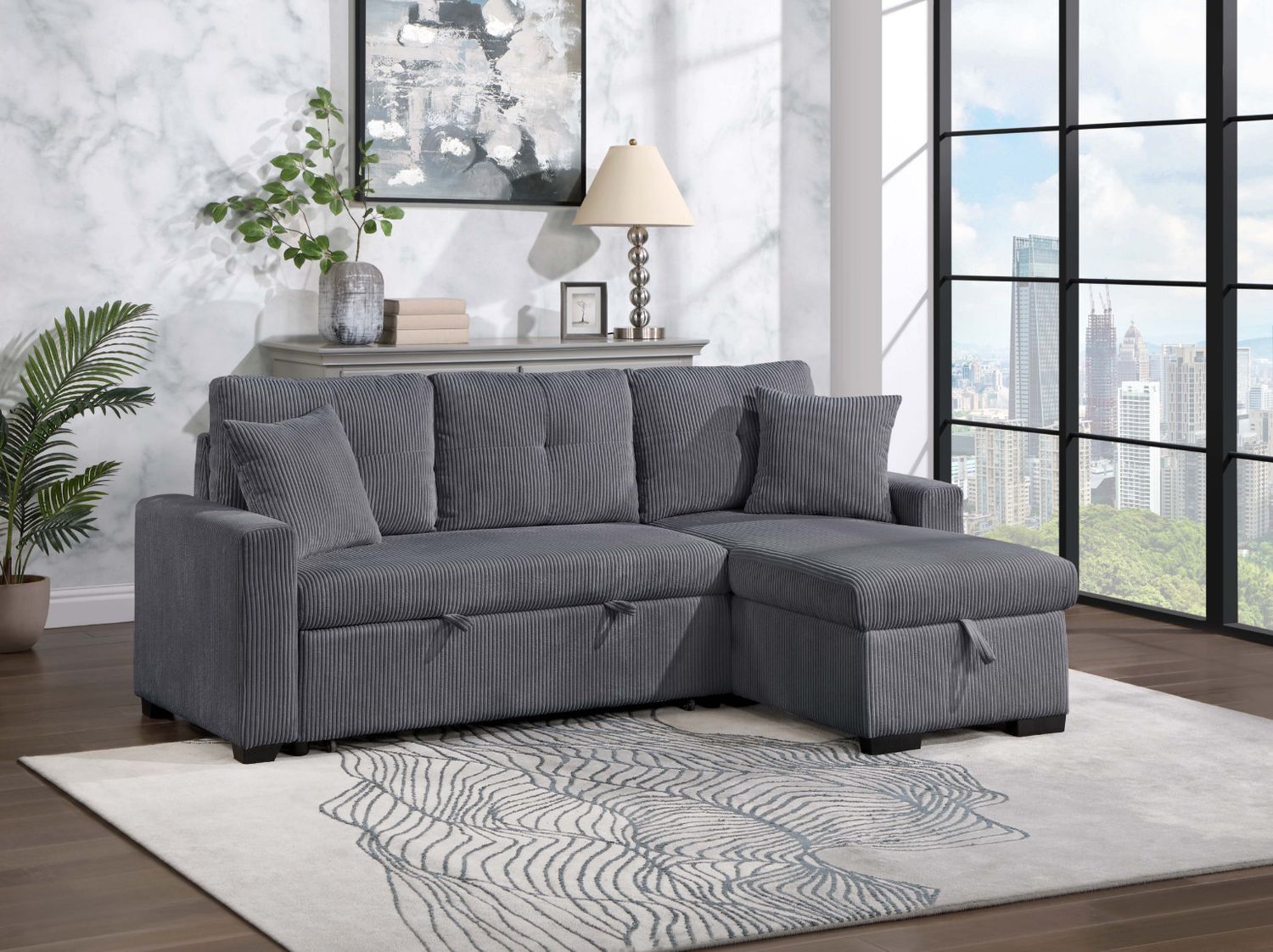 Winston porter cadence dark grey corduroy fabric sectional sofa (HM6530DG-SC)