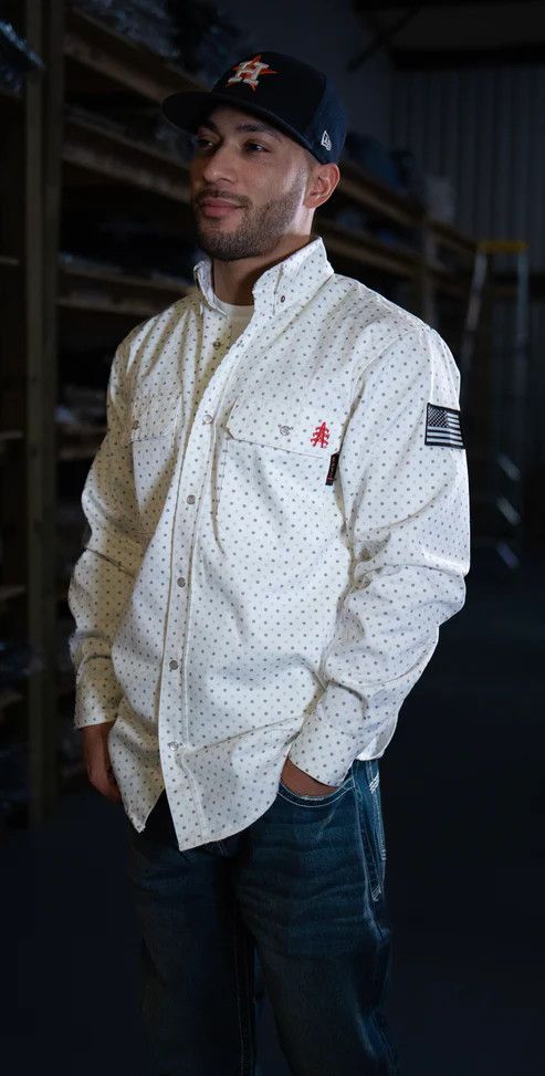 STATIC FR Pearl Snap Work Shirt- Phantom White