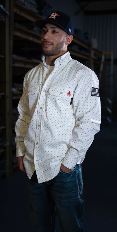 STATIC FR Pearl Snap Work Shirt- Phantom White