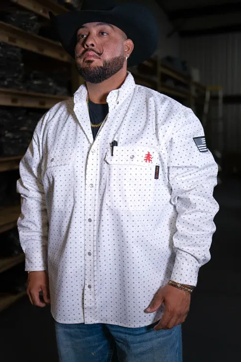 STATIC FR Pearl Snap Work Shirt- Phantom White
