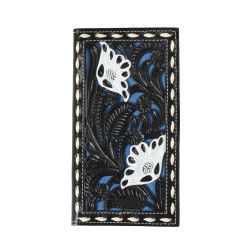 Nocona Rodeo Wallet Floral Filigree Suede Underlay Blue