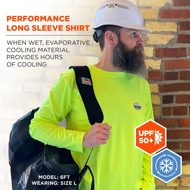 Ergodyne Chill-Its® Cooling Long Sleeve Sun Shirt Hi-Vis, Lime- 6689