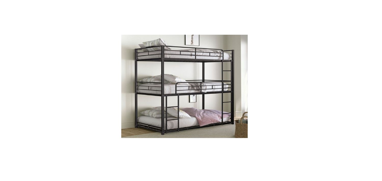 Felgu Black K/D Triple Twin Metal Bunked Bed (FM-BK909BK-T-1)