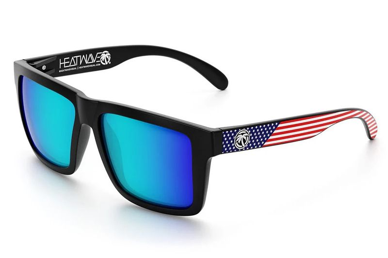 Heatwave XL Vise Z87 Sunglasses: Black Frame / Polarized Galaxy Blue - usa Stars & Stripes Arms