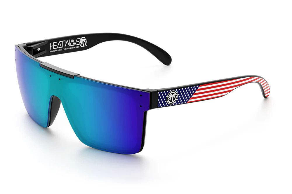 Heatwave Quatro Sunglasses: Black Frame / Polarized Galaxy Blue - USA Stars & Stripes Arms
