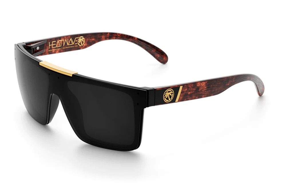 Heatwave Quatro Sunglasses: Black Lens / Gold Bar - Woodgrain Arms Heatwave Quatro Sunglasses: Black Lens / Gold Bar - Woodgrain Arms