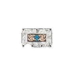 3D Mens Utility Wallet Turquoise Cross Motif Silver D250009036