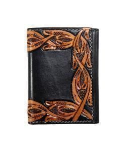Nocona Mens Trifold Wallet Tooled Scrolling Black N500049501