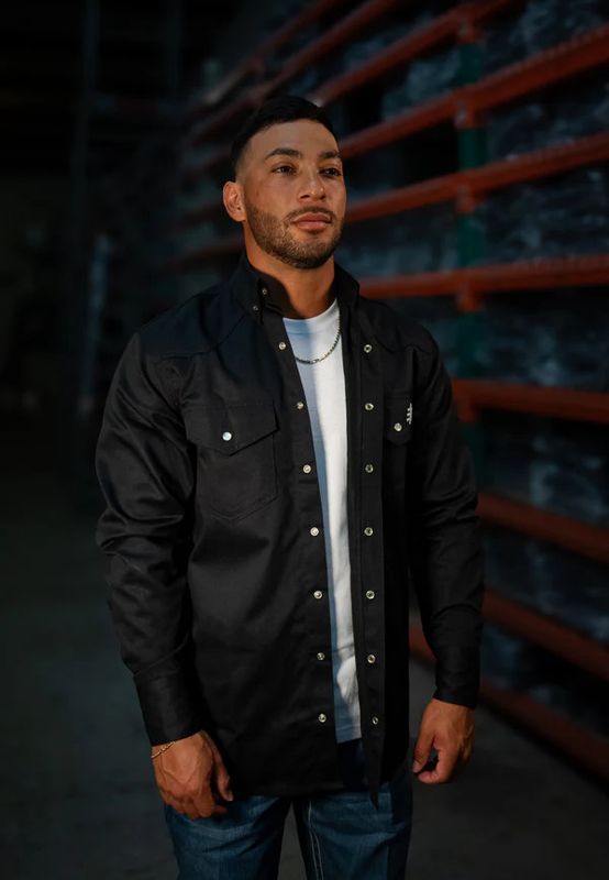 STATIC FR Western Style Pearl Snap Shirt Black