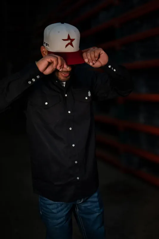 STATIC FR Western Style Pearl Snap Shirt Black