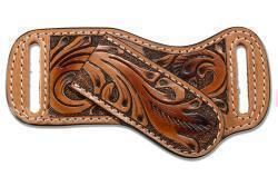 3D Knife Sheath Pancake Style Hand Tooled Feather Tan D8403008