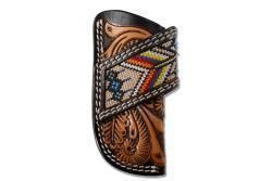 3D Knife Vertical Sheath Hand Tooled Scroll Embroidered Inlay Multicolor D8403197 3D Knife Vertical Sheath Hand Tooled Scroll Embroidered Inlay Multicolor D8403197