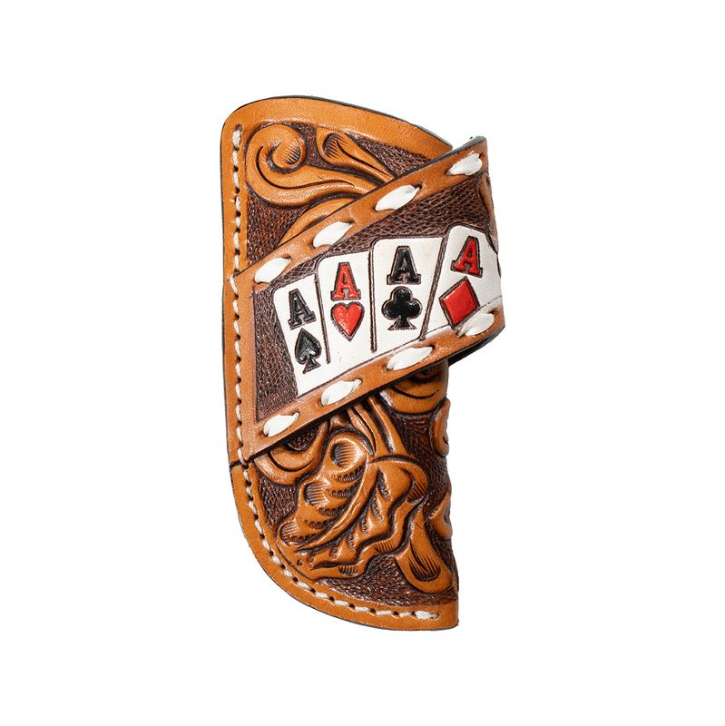 3D Knife Sheath Hand Tooled Floral Design Ace Cards Tan D8403648
