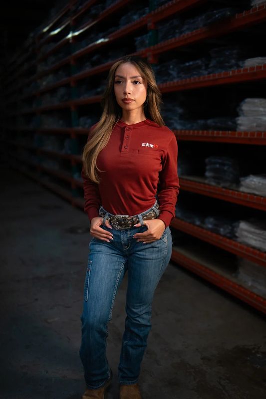 STATIC FR Women's 3-Button Henley - Wine Red