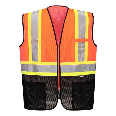 Portwest NON-FR Frisco Hi-Vis X Back Contrast Mesh Executive Vest Orange/Black- US395