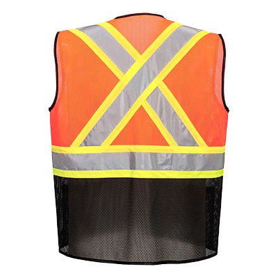 Portwest NON-FR Frisco Hi-Vis X Back Contrast Mesh Executive Vest Orange/Black- US395