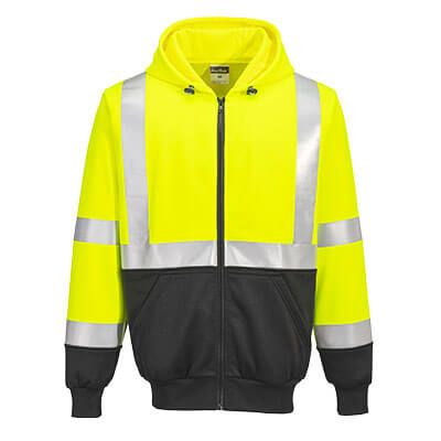 Portwest NON-FR Hi-Vis 2-Tone Zipped Hoodie, Yellow/Black- UB315