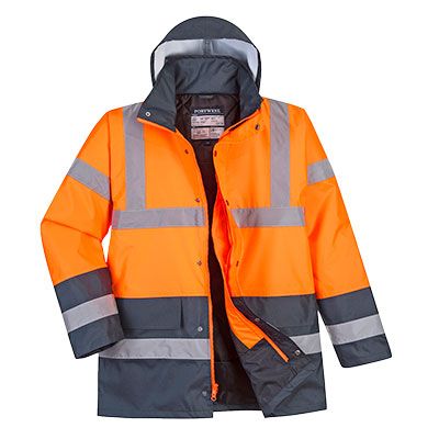 Portwest NON-FR Hi-Vis Contrast Traffic Jacket, Orange/Navy- US467