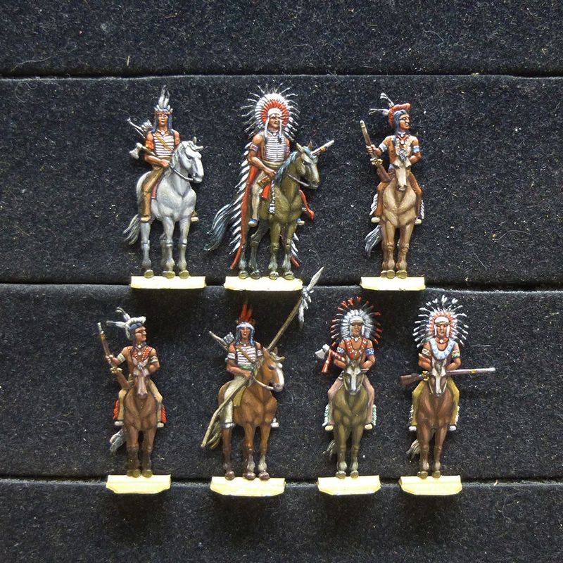 7 Zinnfiguren USA Indianer Native American Luxusbemalung