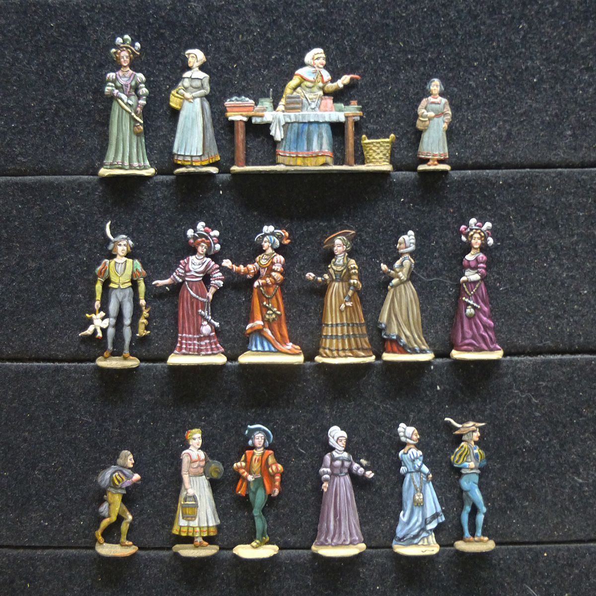 16 Zinnfiguren Zivilisten Renaissance Bürgerschaft Luxusbemalung