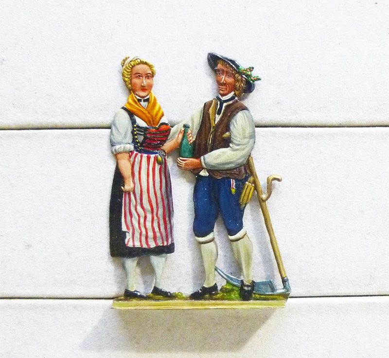 1 Zinnfigur Trachtengruppe Schweiz, Basel Belle Epoque 60mm bemalt Weiland