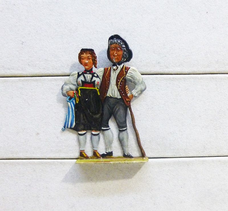 1 Zinnfigur Trachtengruppe Schweiz, Gugisbug Belle Epoque 60mm bemalt Weiland
