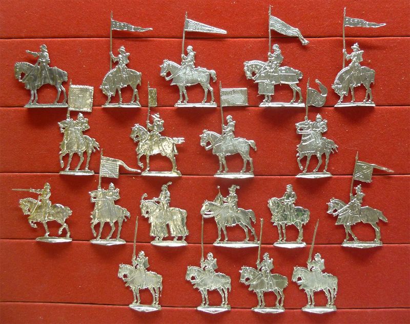 19 Zinnfiguren Burgunder Standarten Gottstein Murten Ritter 30mm unbemalt 19 Zinnfiguren Burgunder Standarten Gottstein Murten Ritter 30mm unbemalt