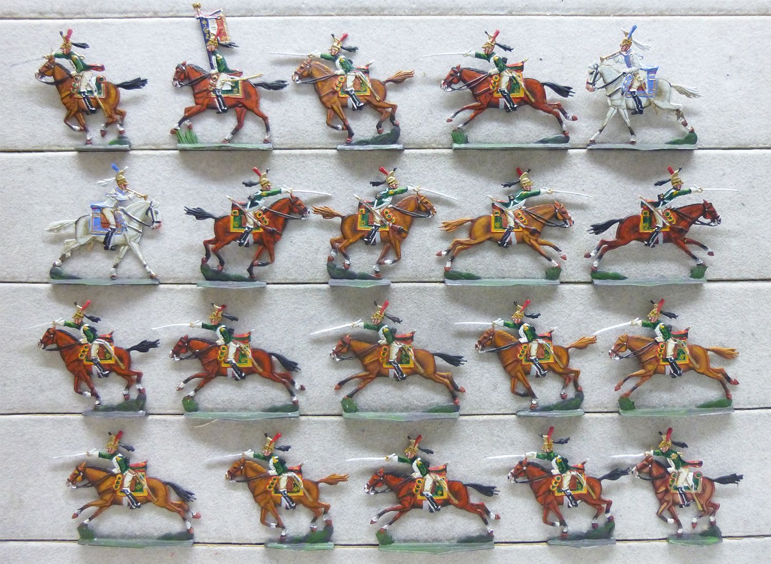 20 Zinnfiguren Frankreich Dragoner der Garde Kavallerie Napoleon Luxusbemalung