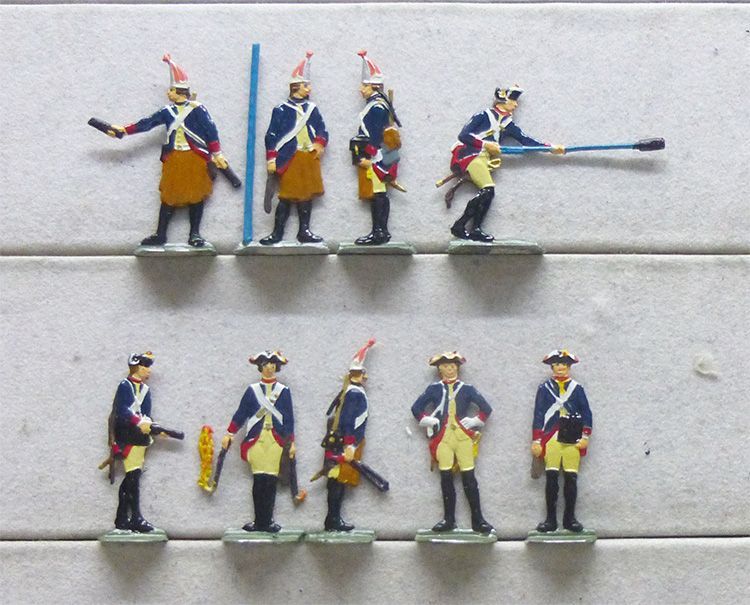 9 Zinnfiguren Preussen 1750 Bataillonsartillerie, Phase: Wischen 9 Zinnfiguren Preussen 1750 Bataillonsartillerie, Phase: Wischen