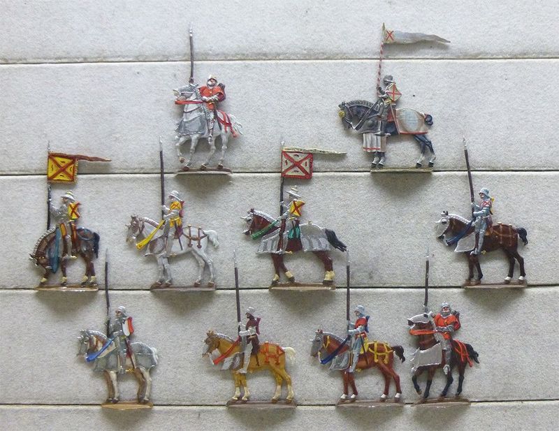 10 Zinnfiguren Murten Burgunder Bannerträger Ritter Gottstein Blum 30mm bemalt 10 Zinnfiguren Murten Burgunder Bannerträger Ritter Gottstein Blum 30mm bemalt