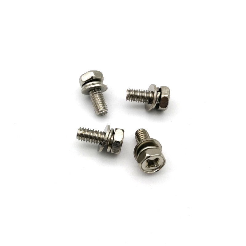 Nickel Plated Phillips Hex-Head Screws with Washer - M4 (Pack of 4)