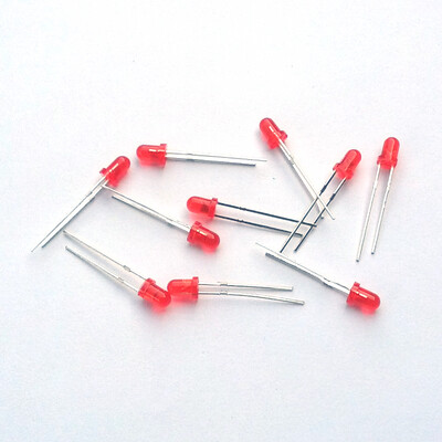Diffused Red LED, Round, Through Hole (Pack of 10)