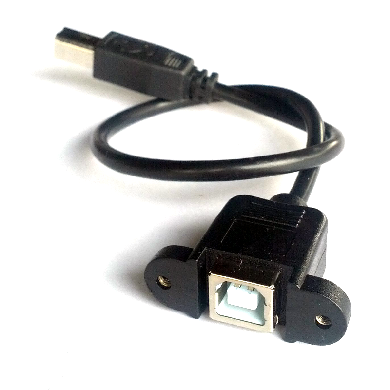 Panel mount USB cable - USB Type B Male to Type B Female, 30cm