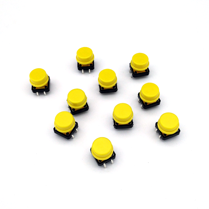 Tactile Push Button Switch with Removable Round Cap - 12mm x 12mm, 12mm tall (Pack of 10)