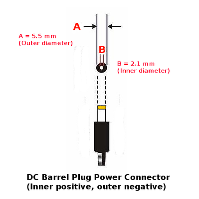 9V Battery clip with 5.5mm x 2.1mm barrel plug cable