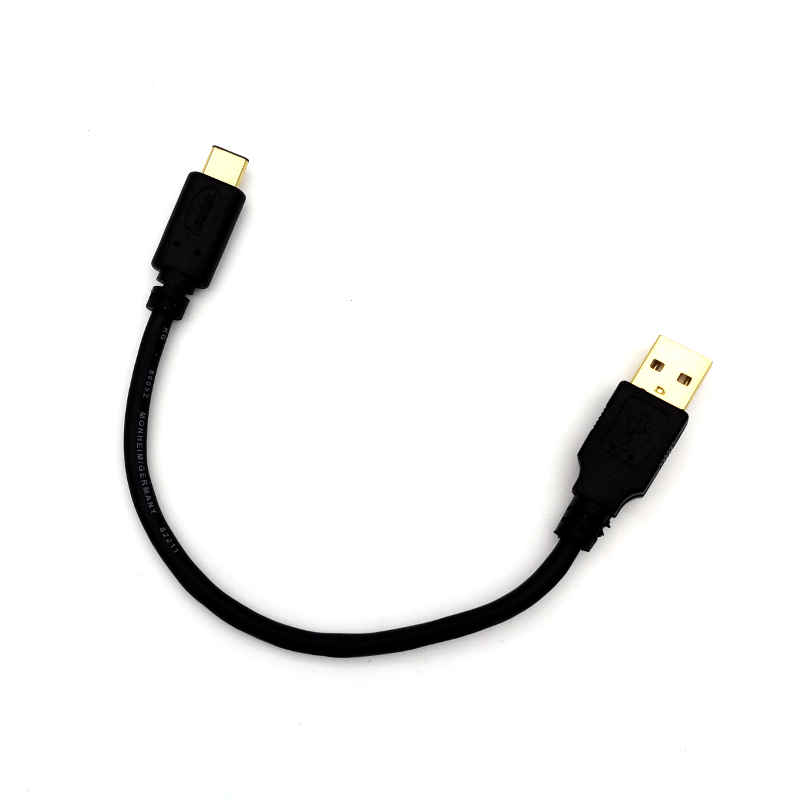 Short USB Type A to USB-C Type C Cable - Black, 22 cm