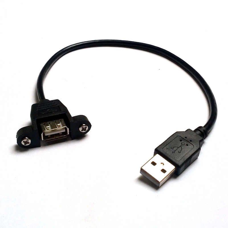 Panel mount USB 2.0 cable - USB A male to USB A female, 30cm