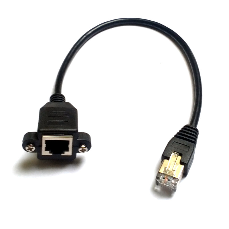 Panel mount ethernet cable - RJ45 male to female, ~30cm