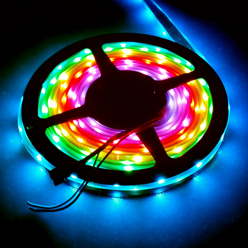 WS2812B Digital RGB LED Strip - Weatherproof sleeve 5 meter reel, 30 LED/m, DC 5V