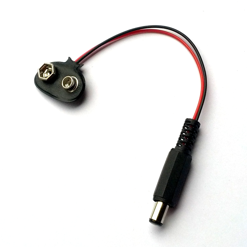 9V Battery clip with 5.5mm x 2.1mm barrel plug cable