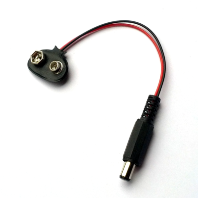 9V Battery clip with 5.5mm x 2.1mm barrel plug cable