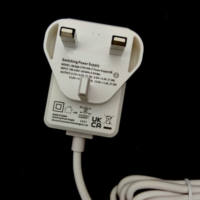 Raspberry Pi 5 USB-C 27W Power Delivery (PD) Power Supply - 5.1V, 5A - 3-Pin Plug