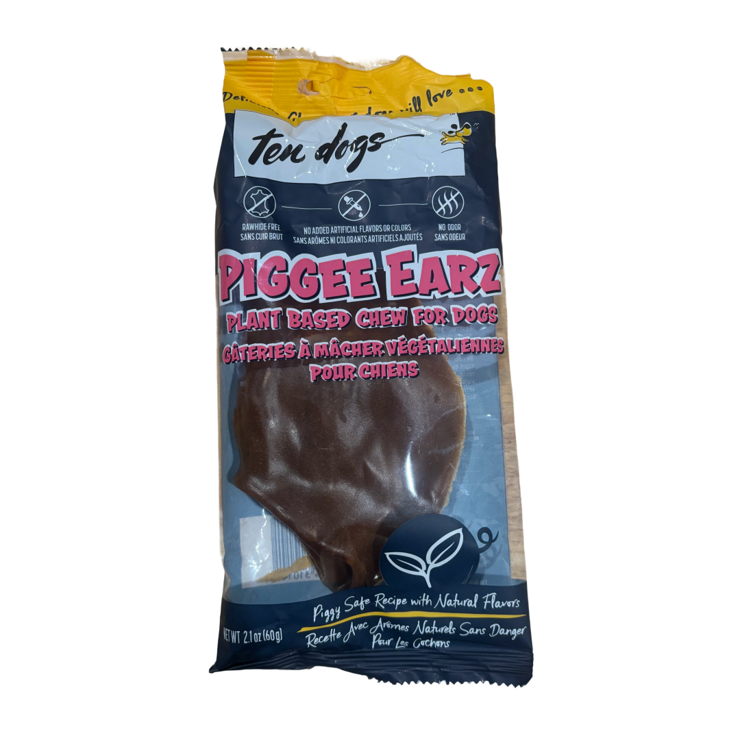 TEN DOGS PIGGEE EARZ, Plant-Based Dog Chew, Rawhide FREE, NO Added Artificial Flavors or Coloring, Hardy Rawhide Alternative, NO Odor, 1 Cnt., 2.1 Oz.